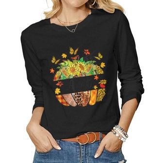 Aunt Fall Leopard Pumpkin Sunflowers Autumn Thanksgiving Women Graphic Long Sleeve T-shirt - Thegiftio UK