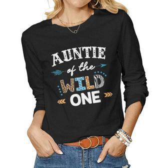 Auntie The Wild One Girl Birthday Matching Family Party Women Graphic Long Sleeve T-shirt - Thegiftio UK