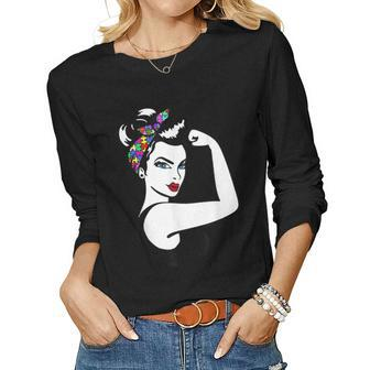 Autism Mom Unbreakable Rosie The Riveter Strong Woman Power Women Graphic Long Sleeve T-shirt - Thegiftio UK