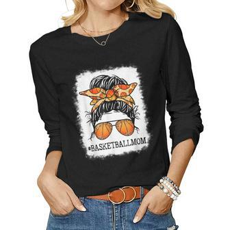 Bleached Basketball Mom Messy Bun Player Mom Mothers Day Women Graphic Long Sleeve T-shirt - Thegiftio UK
