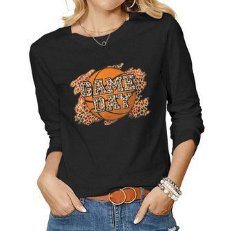 Bleached Leopard Basketball Game Day Vibes Basketball Mom Women Graphic Long Sleeve T-shirt - Thegiftio UK