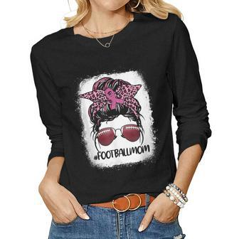 Bleached Pink Out Football Mom Messy Bun Pink Breast Cancer V5 Women Graphic Long Sleeve T-shirt - Thegiftio UK