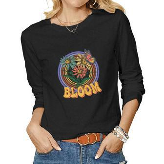 Bloom Flower Retro Boho Custom V3 Women Graphic Long Sleeve T-shirt - Seseable