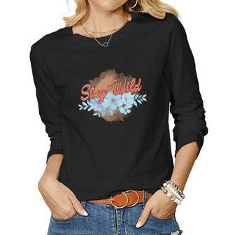 Boho Vintage Stay Wild Flowers Design Gift Women Graphic Long Sleeve T-shirt - Seseable