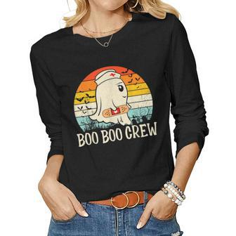 Boo Boo Crew Cute Ghost Nurse Funny Halloween Nursing Rn Women Graphic Long Sleeve T-shirt - Thegiftio UK