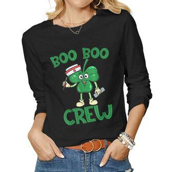 Boo Boo Crew Nurse St Patricks Day Lucky Shamrock Nurse  Women Graphic Long Sleeve T-shirt