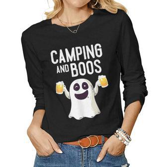 Camping And Boos Camping Funny Beer Drink Halloween Costume Women Graphic Long Sleeve T-shirt - Thegiftio UK
