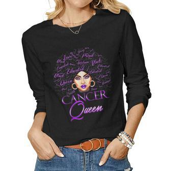 Cancer Girl Womens Purple Afro Queen Black Zodiac Birthday Women Graphic Long Sleeve T-shirt - Thegiftio UK
