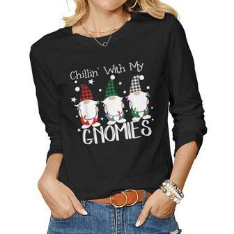 Chillin With My Gnomies Funny Gnome Christmas Pamajas Family Women Graphic Long Sleeve T-shirt - Thegiftio UK