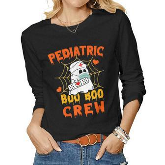 Cute Ghost Halloween Pediatric Nurse Boo Boo Crew Women Graphic Long Sleeve T-shirt - Thegiftio UK