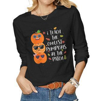Cute I Teach The Coolest Pumpkins In The Patch Teacher Women Graphic Long Sleeve T-shirt - Thegiftio UK