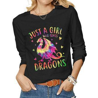 Cute Just A Girl Who Loves Dragons Tie Dye Women And Girls Women Graphic Long Sleeve T-shirt - Thegiftio UK