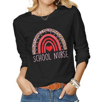 Cute Rainbow Leopard Print School Nurse Back To School Women Graphic Long Sleeve T-shirt - Thegiftio UK