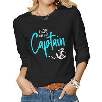 Dibs On The Captain Fire Captain Wife Girlfriend Sailing Women Graphic Long Sleeve T-shirt - Thegiftio UK