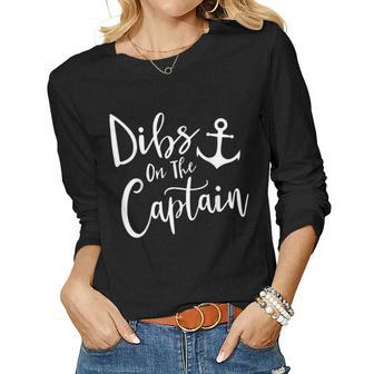Dibs On The Captain Fire Captain Wife Girlfriend Sailing Women Graphic Long Sleeve T-shirt - Thegiftio UK