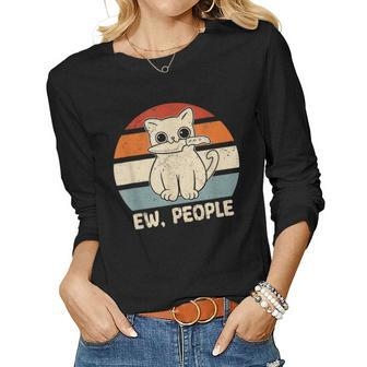 Ew People Cat Knife Meow Kitty Funny Cats Mom And Cat Dad Women Graphic Long Sleeve T-shirt - Thegiftio UK