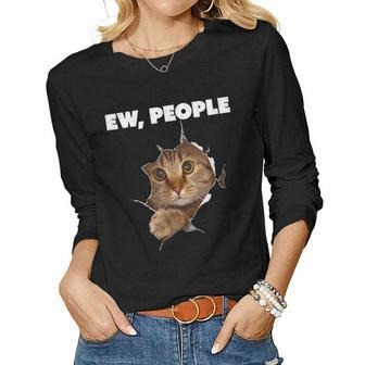 Ew People Cat Meow Kitty Funny Cats Mom And Cat Dad Women Graphic Long Sleeve T-shirt - Thegiftio UK