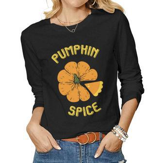 Fall Autumn Pumpkin Spice Cute Flower Women Graphic Long Sleeve T-shirt - Seseable