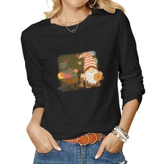 Fall Gnomes Pumpkin Spice Harvest Kisses Women Graphic Long Sleeve T-shirt - Thegiftio UK