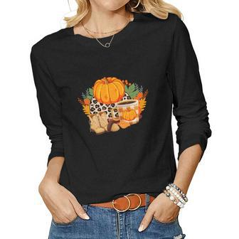 Fall Season Lovers Pumpkin Shoes Sweater Weather Women Graphic Long Sleeve T-shirt - Seseable