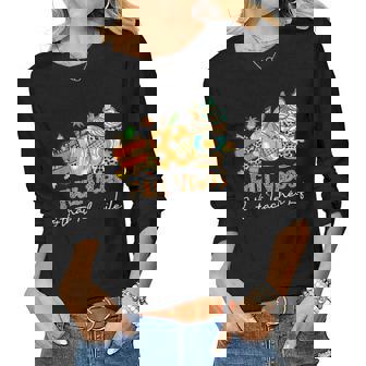 Fall Vibes & That Teacher Life Apple Pencil Pumpkin Fall Women Graphic Long Sleeve T-shirt - Thegiftio UK