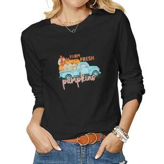 Farm Fresh Pumpkins Fall Season Truck Women Graphic Long Sleeve T-shirt - Seseable
