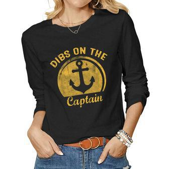 Funny Captain Wife Dibs On The Captain Boat Lover Women Graphic Long Sleeve T-shirt - Thegiftio UK