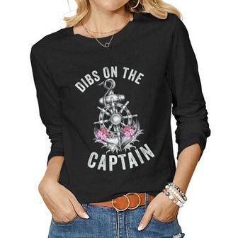 Funny Captain Wife Dibs On The Captain Flower Anchor Women Graphic Long Sleeve T-shirt - Thegiftio UK