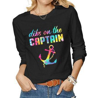 Funny Captain Wife Dibs On The Captain Girls Trip Tie Dye Women Graphic Long Sleeve T-shirt - Thegiftio UK