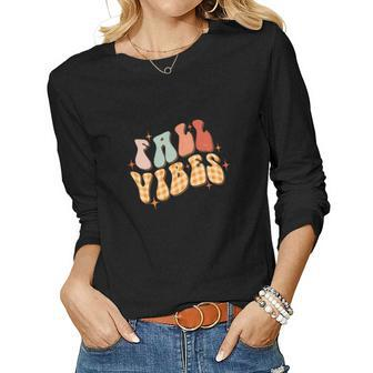 Funny Retro Fall Vibes Groovy Style Women Graphic Long Sleeve T-shirt - Seseable