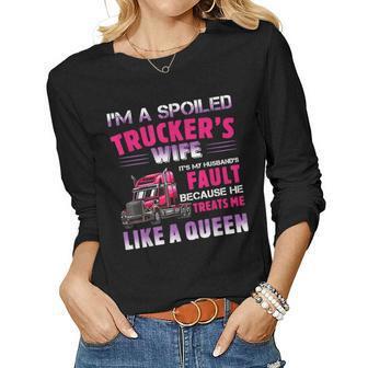 Funny Trucker Wife Im Spoiled Truckers Wife Women Graphic Long Sleeve T-shirt - Thegiftio UK