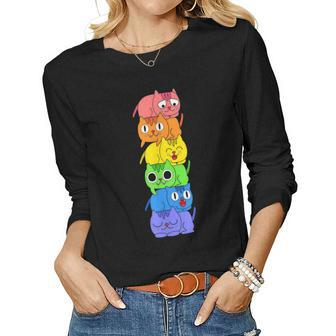 Gay Pride Cat Lgbt Kawaii Cats Cute Cat Rainbow Flag Women Graphic Long Sleeve T-shirt - Thegiftio UK