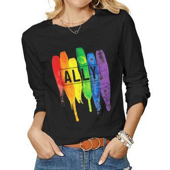 Gay Pride Lgbtq Ally Rainbow Color Lgbtq Lesbian Women Graphic Long Sleeve T-shirt - Thegiftio UK
