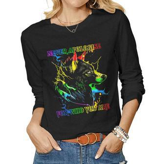 Gay Wolfs Rainbow Wolfs Skin Gay Pride Lgbt Women Graphic Long Sleeve T-shirt - Thegiftio