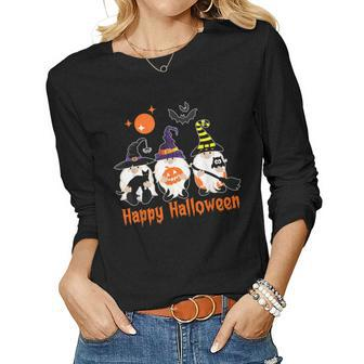 Gnome Autumn Pumpkin Fall Witch Happy Halloween Women Graphic Long Sleeve T-shirt - Thegiftio UK
