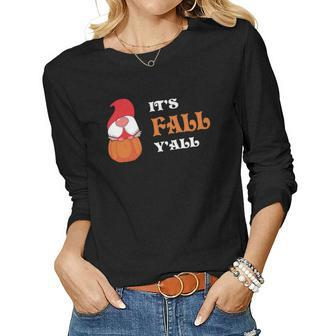 Gnomes Pumpkin Its Fall Yall Thanksgiving Women Graphic Long Sleeve T-shirt | Seseable CA