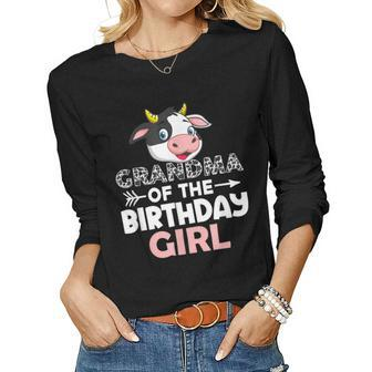 Grandma Of The Birthday Girl Cows Farm Cow Grandmother Women Graphic Long Sleeve T-shirt - Thegiftio UK