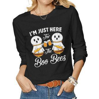Halloween Beer Drinking Im Just Here For The Boos Bees Beer Women Graphic Long Sleeve T-shirt - Thegiftio UK