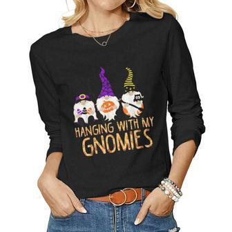 Hanging With My Gnomies Halloween Thanksgiving Christmas Women Graphic Long Sleeve T-shirt - Thegiftio UK
