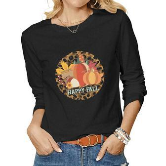 Happy Fall Circle Pumpkins Women Graphic Long Sleeve T-shirt - Seseable