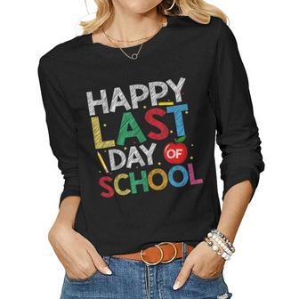 Happy Last Day Of School Funny End Of Year Teacher Student Women Graphic Long Sleeve T-shirt - Thegiftio UK