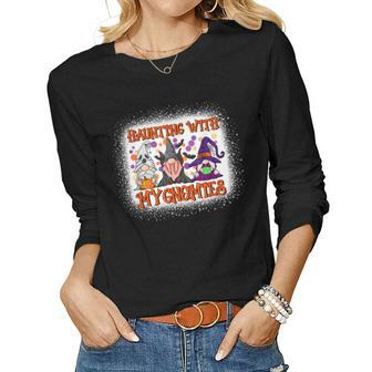 Haunting With My Gnomies Halloween Pumpkin Ghost Gnome Witch Women Graphic Long Sleeve T-shirt - Thegiftio UK