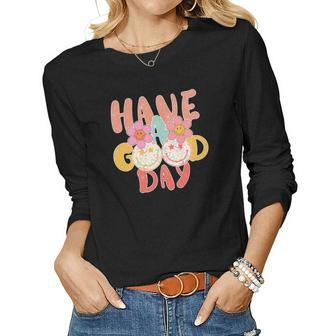 Have A Good Day Be Positive Retro Vintage Women Graphic Long Sleeve T-shirt - Seseable