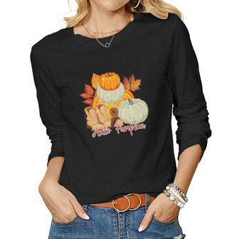 Hello Pumpkin Favorite Fall Season Women Graphic Long Sleeve T-shirt - Seseable