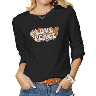 Hippie Flower Colorful Love Peace Design Women Graphic Long Sleeve T-shirt - Seseable