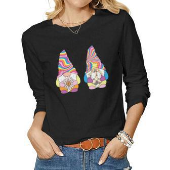 Hippie Funny Colorful Gnomes Idea Design Women Graphic Long Sleeve T-shirt - Seseable