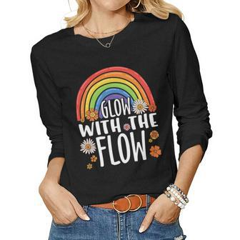 Hippie Glow With The Flow Rainbow Custom Women Graphic Long Sleeve T-shirt - Seseable