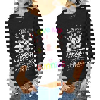 I Love My Kindergarten Bunnies Teacher Easter Day Bunny Egg Women Graphic Long Sleeve T-shirt - Thegiftio