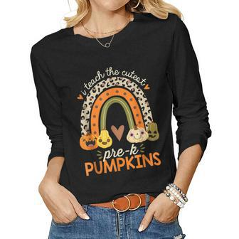 I Teach The Cutest Pre-K Pumpkin Halloween Preschool Teacher Women Graphic Long Sleeve T-shirt - Thegiftio UK