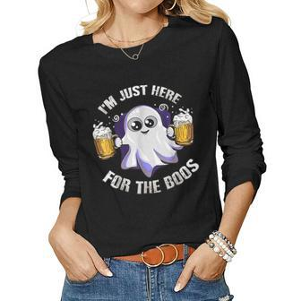 Im Just Here For The Boos Funny Ghost Halloween Beer Drink Women Graphic Long Sleeve T-shirt - Thegiftio UK